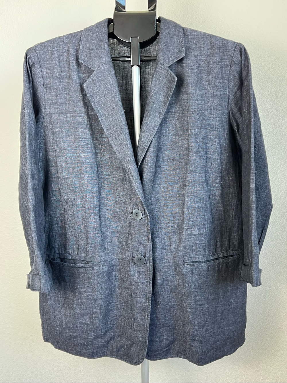 Eileen Fisher Organic Linen Blazer Jacket Dusty Blue PS Quiet Luxury Career